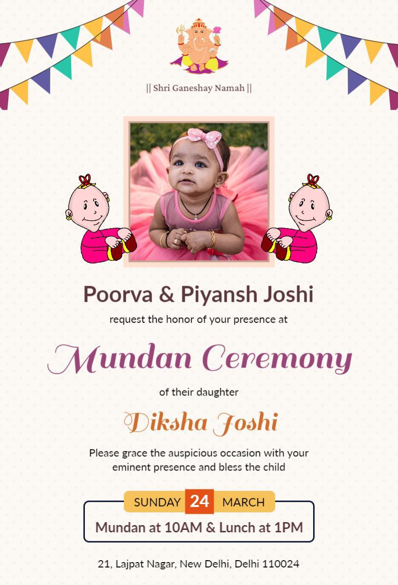 Traditional Hindu Mundan Ceremony Invitation Template