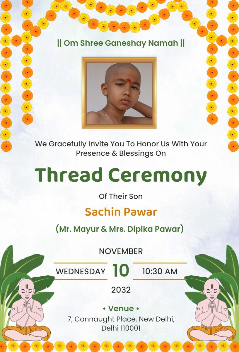 Traditional Hindu Thread Ceremony Blessing Invitation Template