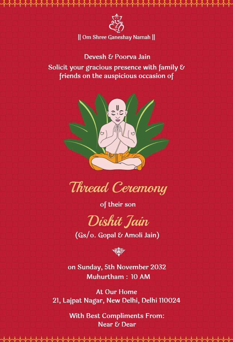 Traditional Hindu Thread Ceremony Celebration Invitation Template
