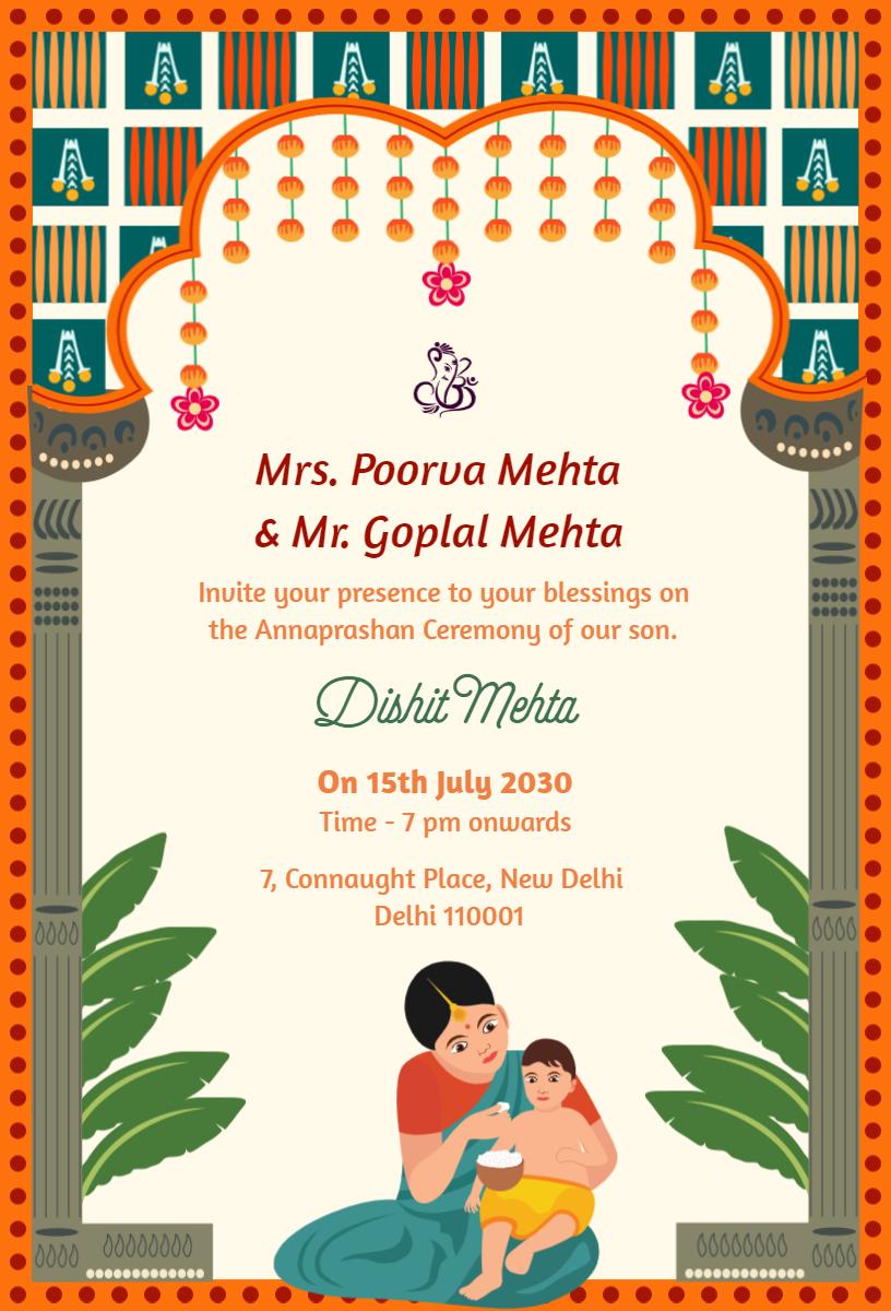 Traditional Indian Annaprashan Ceremony Celebration Invitation Template