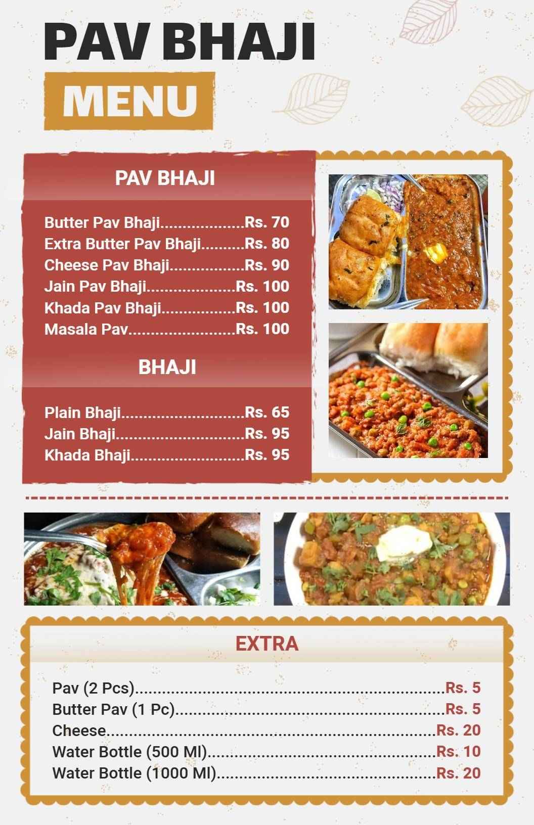 Traditional Indian Delight Pav Bhaji Menu Template