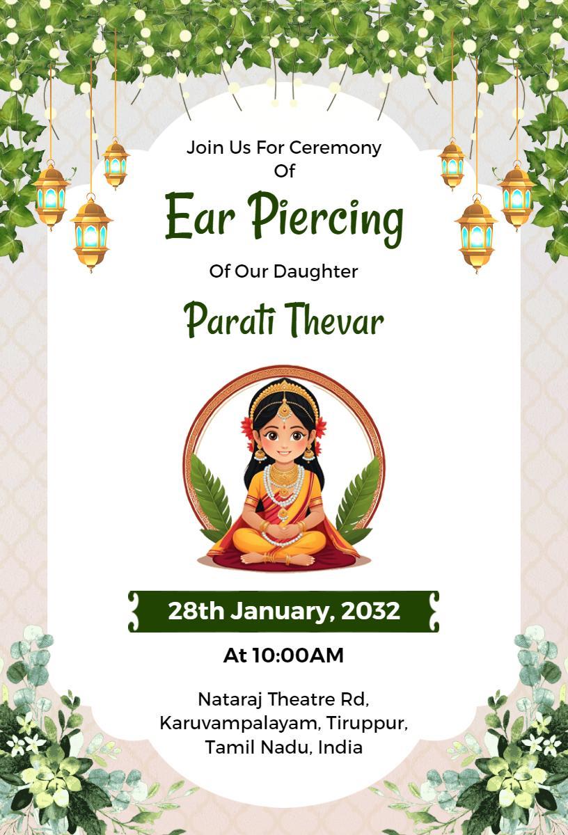 Traditional Indian Ear Piercing Celebration Invitation Template