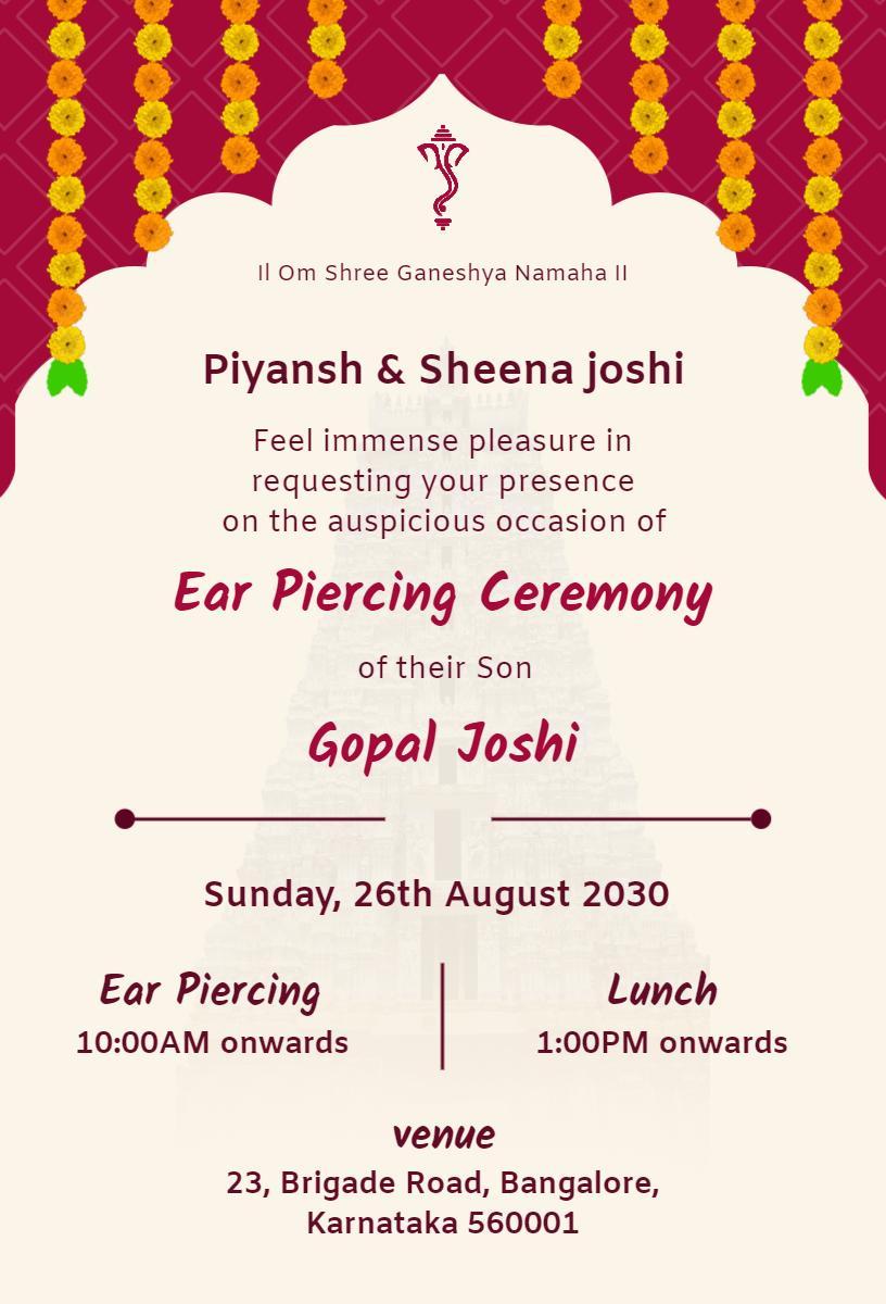 Traditional Indian Ear Piercing Ceremony Invitation Template
