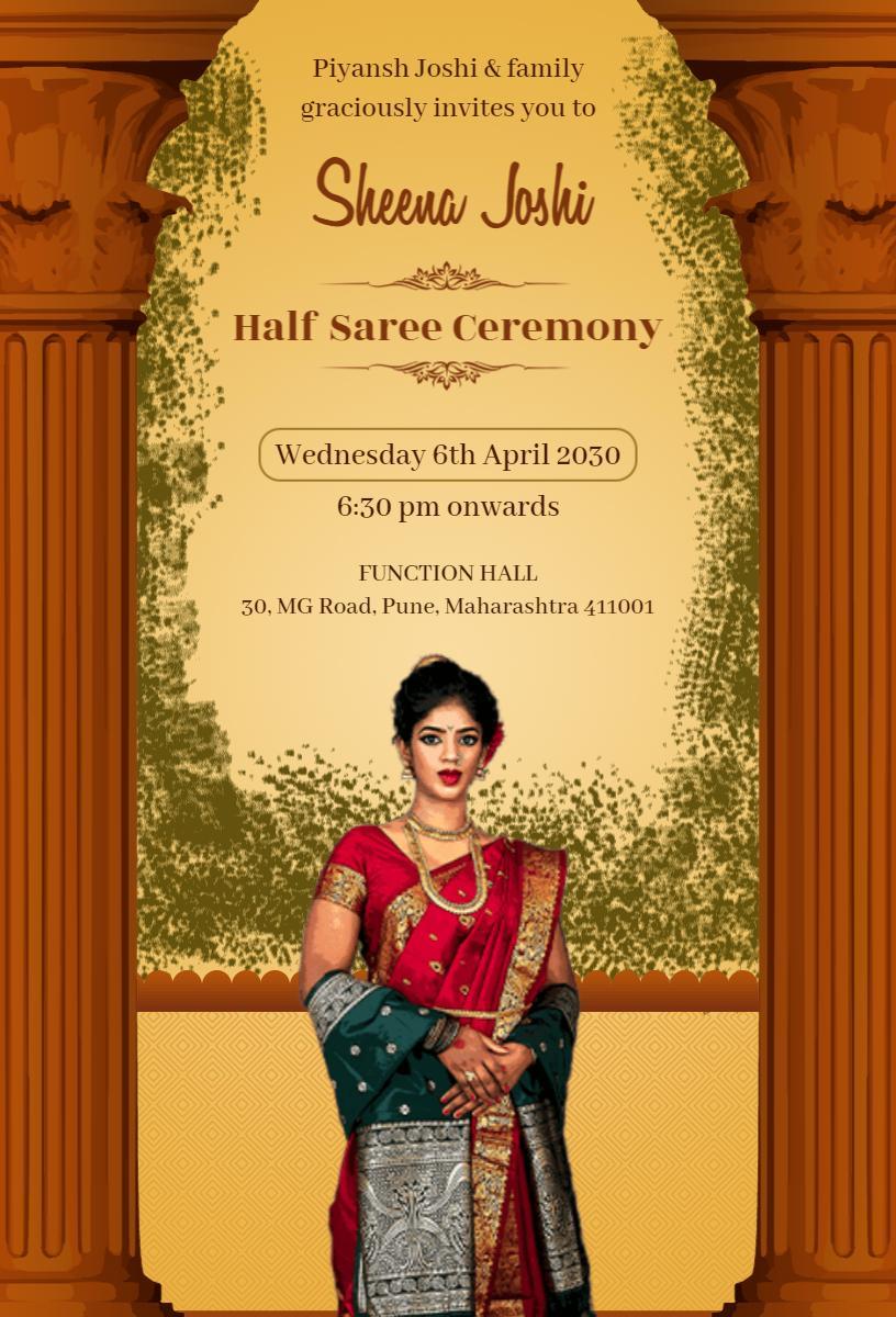 Traditional Indian Half Saree Ceremony Celebration Invitation Template