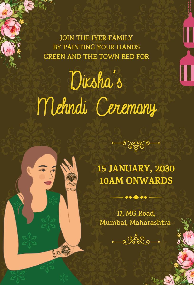 Traditional Indian Mehndi Celebration Ceremony Invitation Template