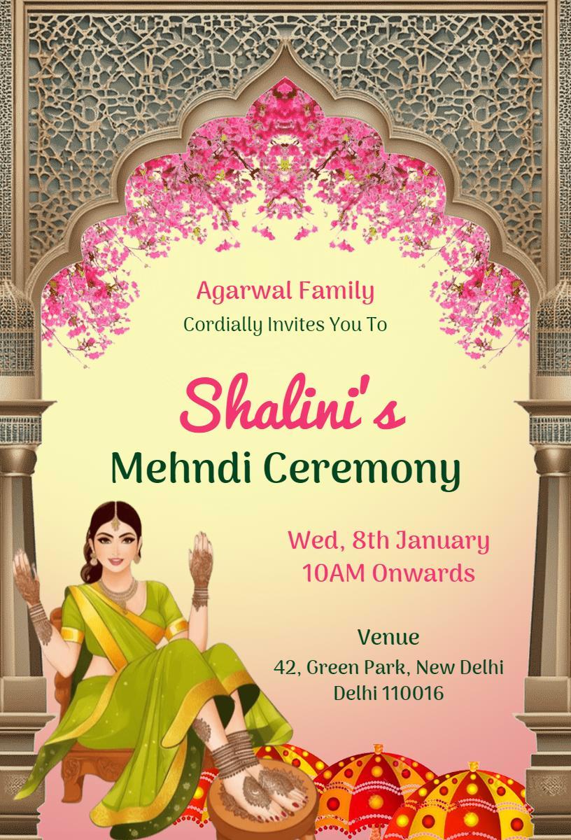 Traditional Indian Mehndi Ceremony Celebration Invitation Template