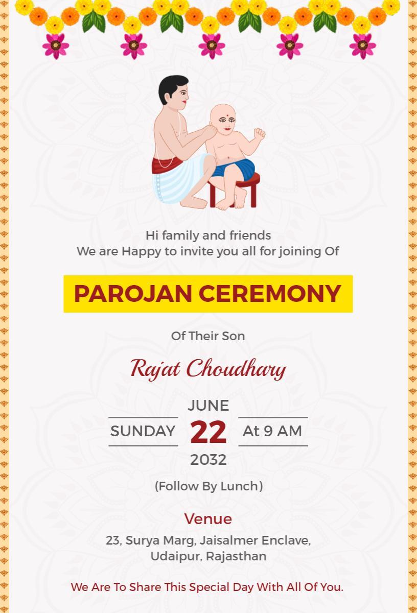 Traditional Indian Parajan Ceremony Family Gathering Invitation Template
