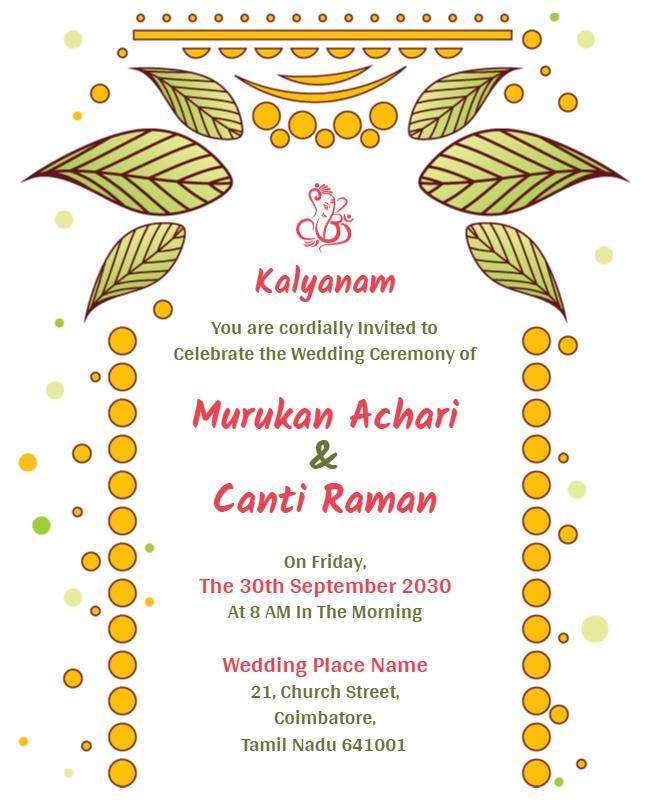 Traditional Green Leafy Indian Wedding Invitation Flyer Template