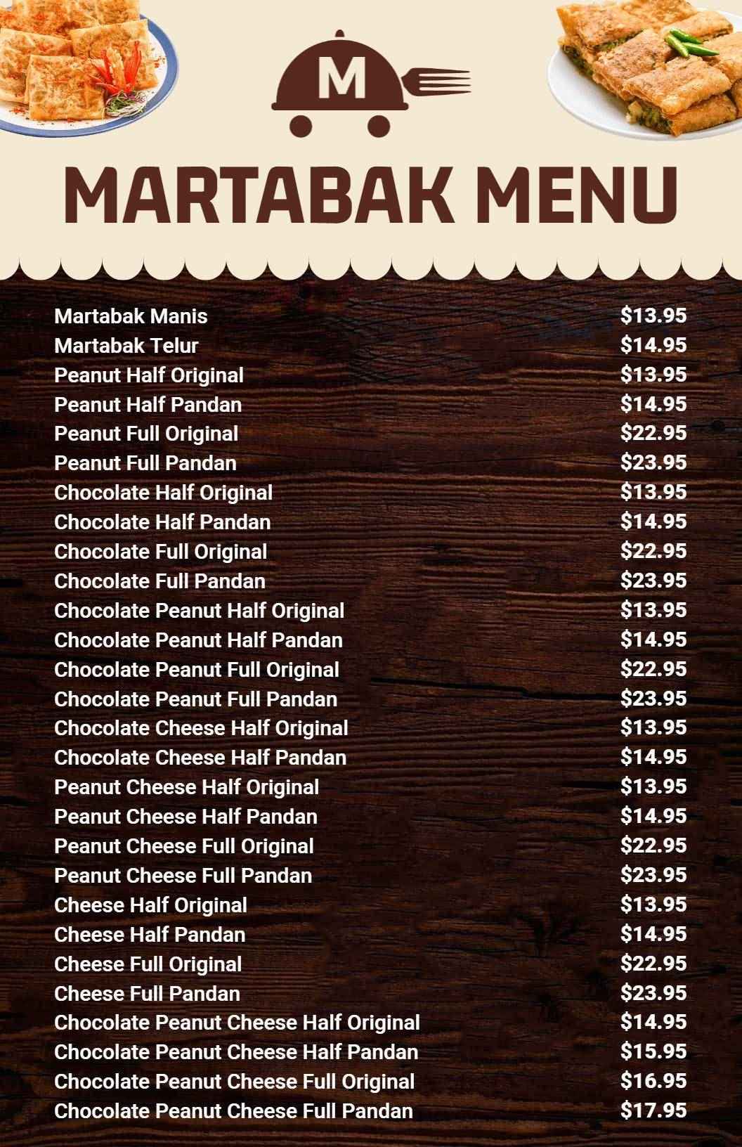 Traditional Indonesian Cuisine Martabak Menu Template