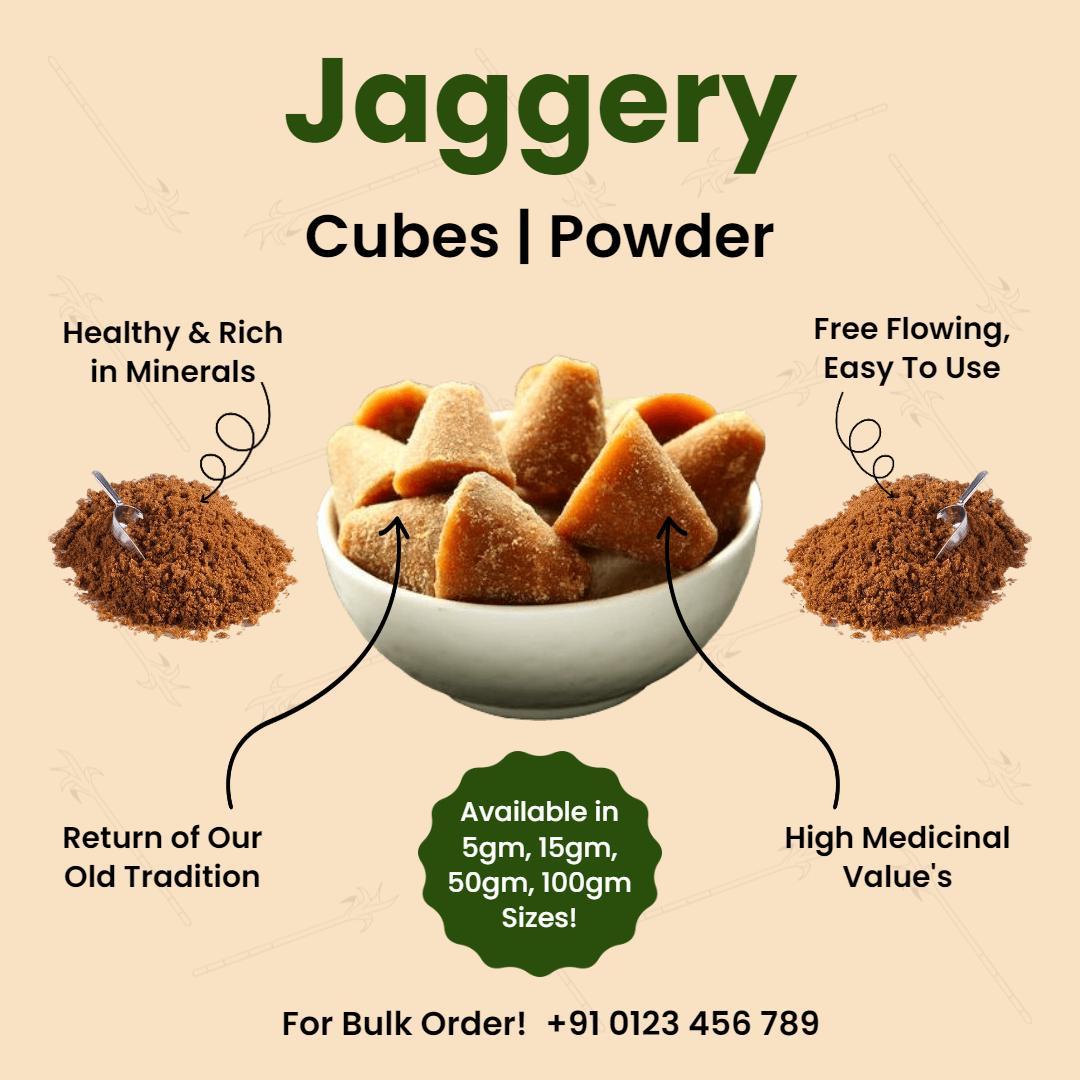 Traditional Jaggery Cubes and Powder Rich in Minerals Ad Template