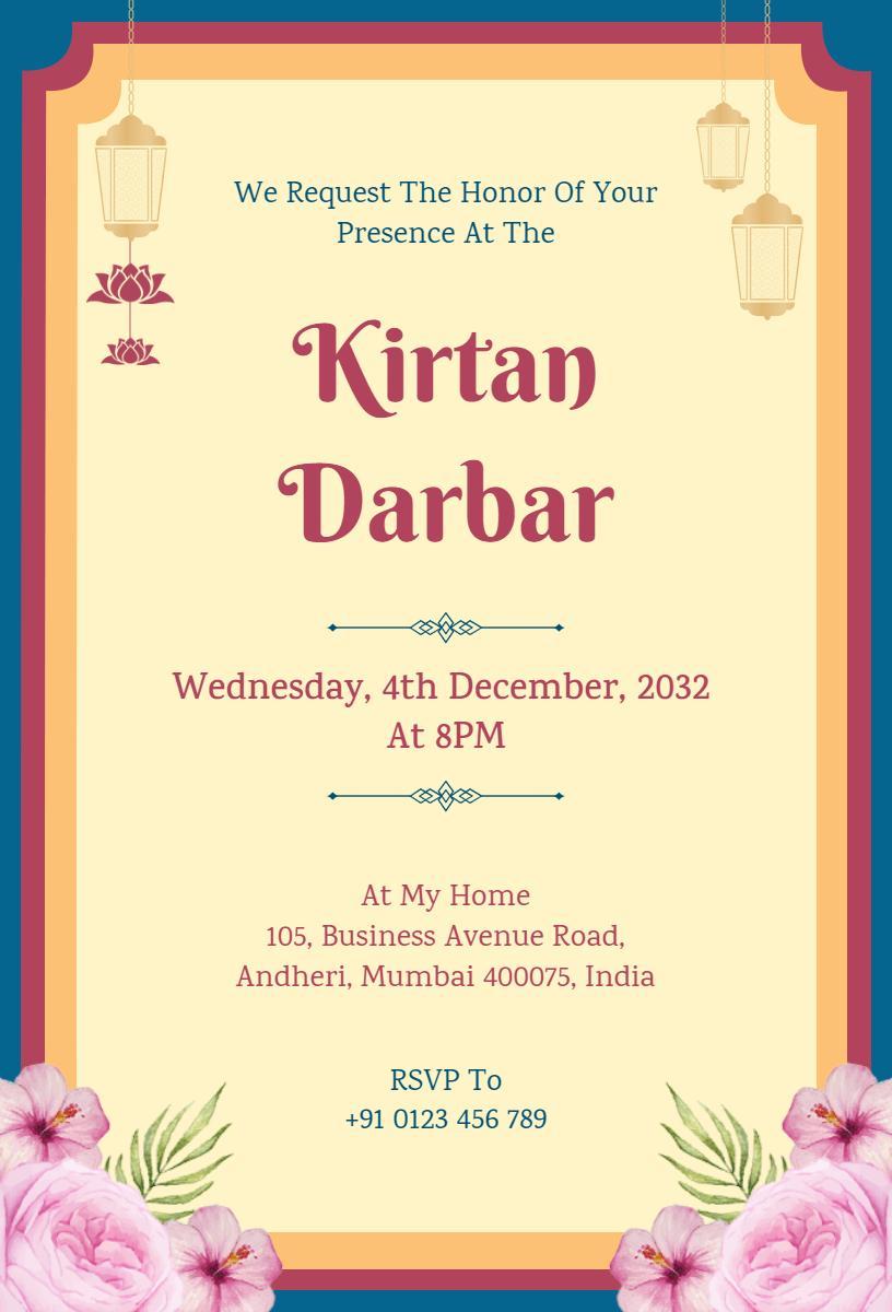 Traditional Kirtan Darbar Pooja Gathering Invitation Template