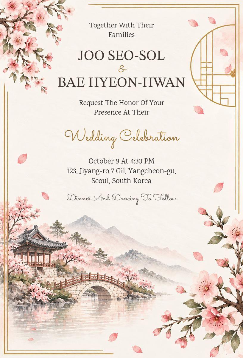 Traditional Korean Theme Wedding Invitation Template