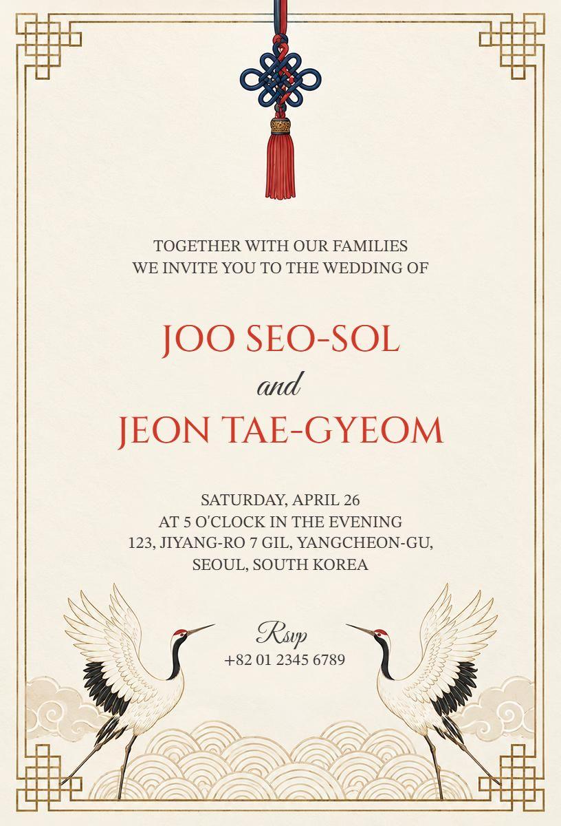 Traditional Korean Wedding Ceremony Invitation Template