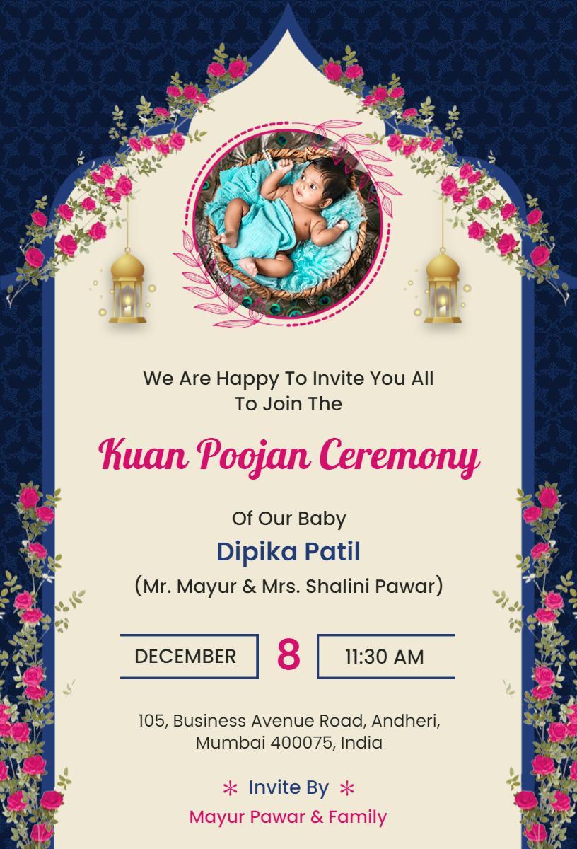 Traditional Kuan Poojan Baby Ceremony Invitation Template