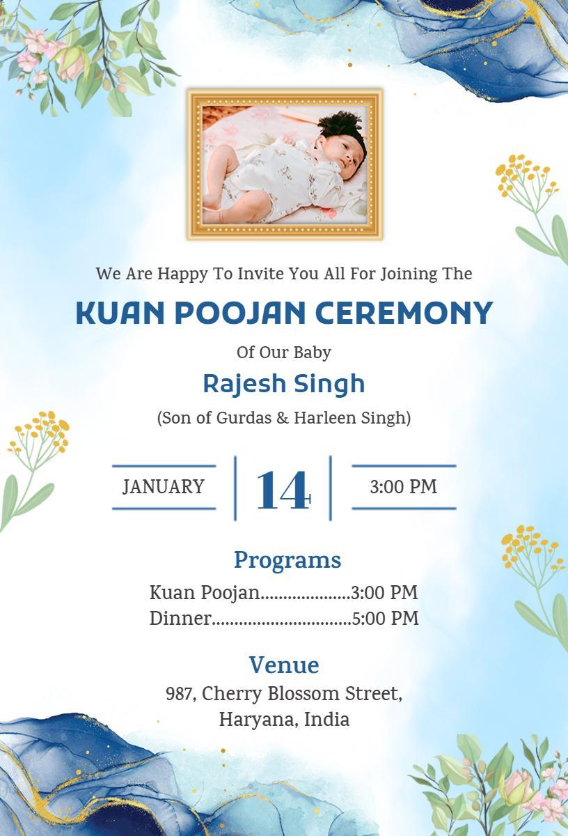 Traditional Kuan Poojan Baby Naming Ceremony Invitation Template