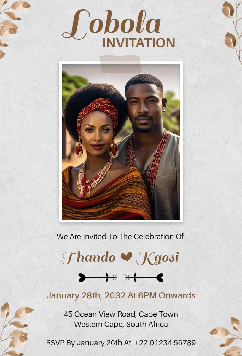 Traditional Lobola Cultural Wedding Ceremony Invitation Template