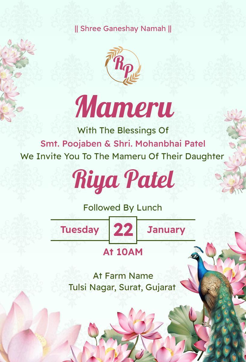 Traditional Mameru Blessing Ceremony Invitation Template