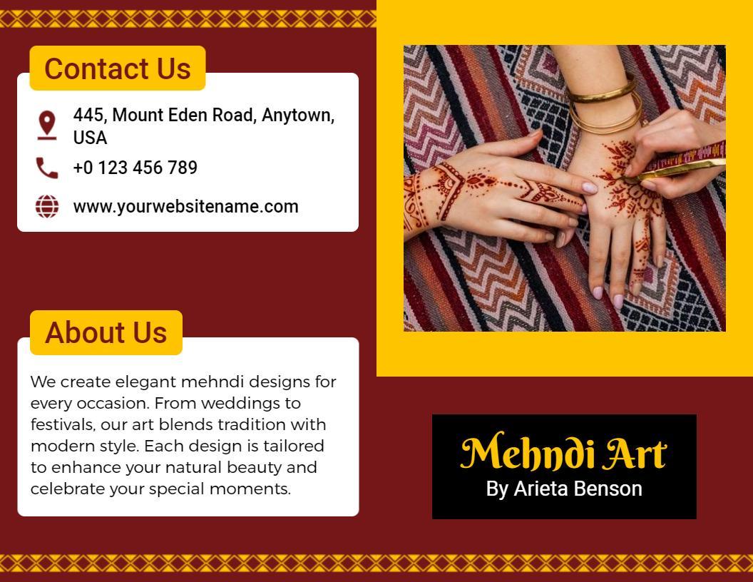 Traditional Mehndi Art Elegant Designs Bi Fold Brochure Template