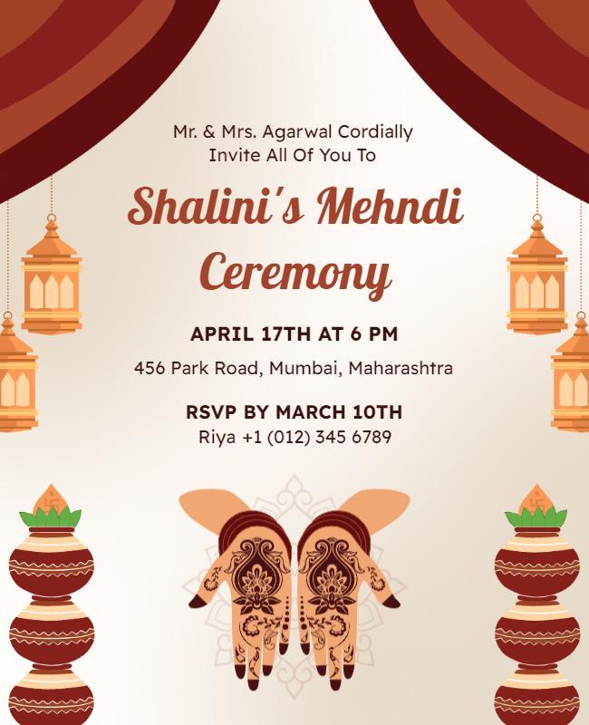 Traditional Mehndi Ceremony Invitation Flyer Template