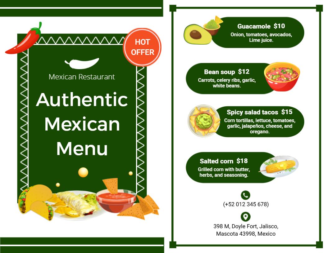 Traditional Mexican Cuisine with Spicy Salad Tacos Menu Template