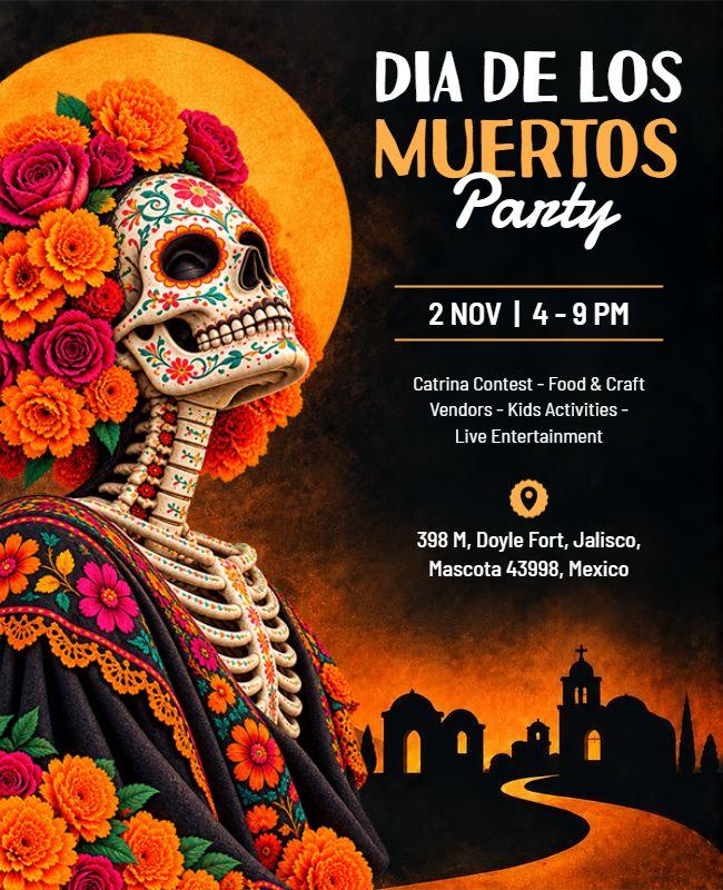 Traditional Mexican Dia De Los Muertos Party Flyer Template