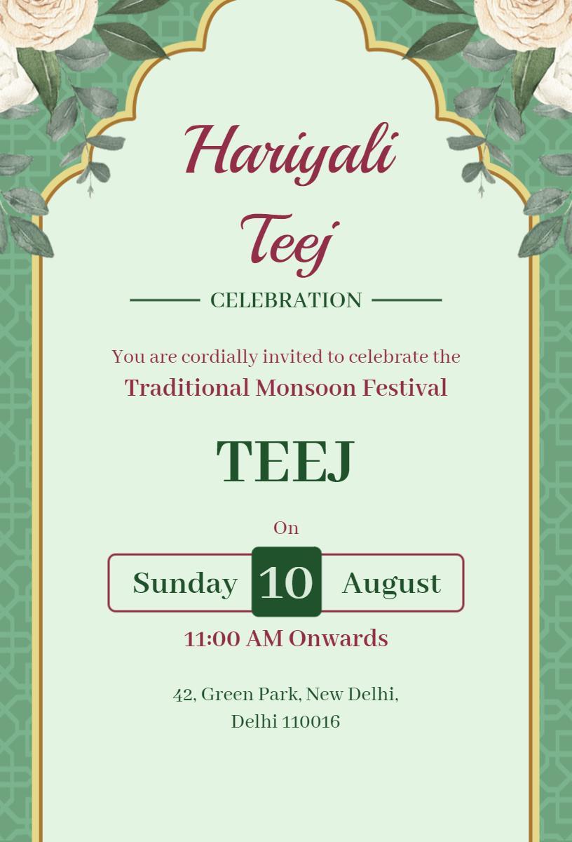 Traditional Monsoon Hariyali Teej Celebration Invitation Template