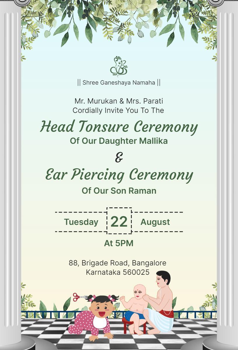 Traditional Mundan Ceremony Dual Celebration Invitation Template