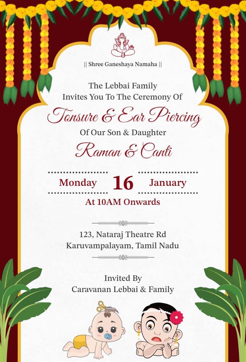 Traditional Mundan Ceremony Family Celebration Invitation Template