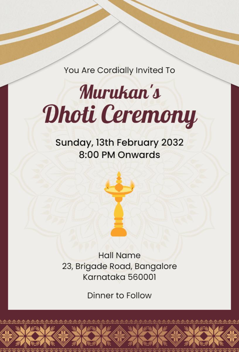 Traditional Murukan Dhoti Ceremony Celebration Invitation Template