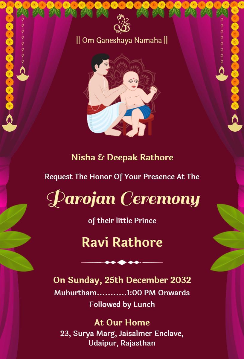 Traditional Parojan Ceremony Invitation for Little Prince Template