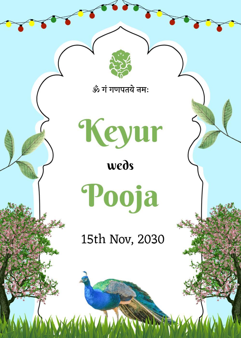 Traditional Peacock Themed Indian Wedding Celebration Invitation Template