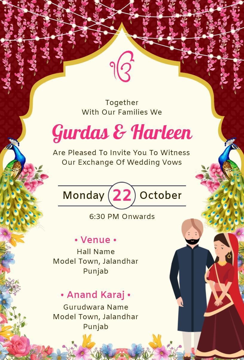 Traditional Punjabi Indian Wedding Celebration Invitation Template