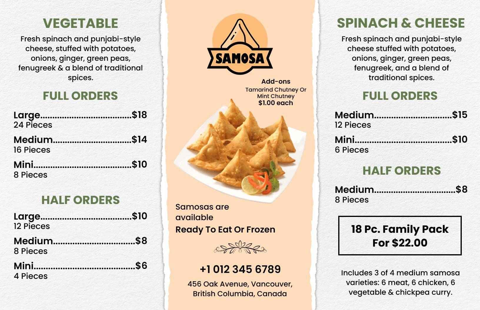 Traditional Punjabi Samosa Selection with Spices Menu Template