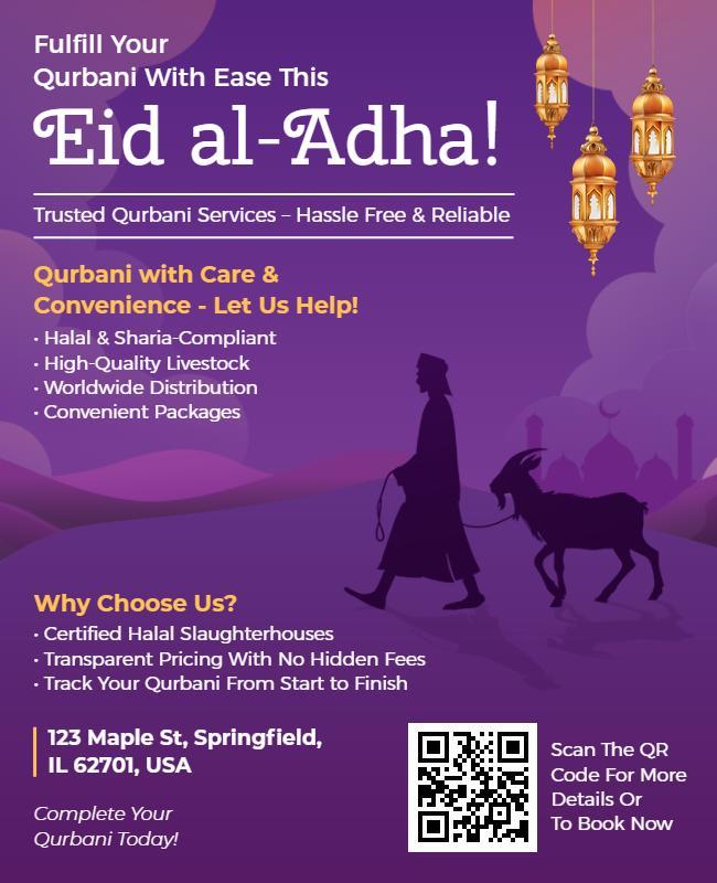 Traditional Purple Eid al-Adha Qurbani Services Poster Template