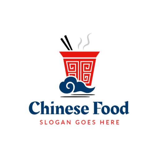 Traditional Red Bowl with Noodles and Chopsticks Chinese Food Logo Template
