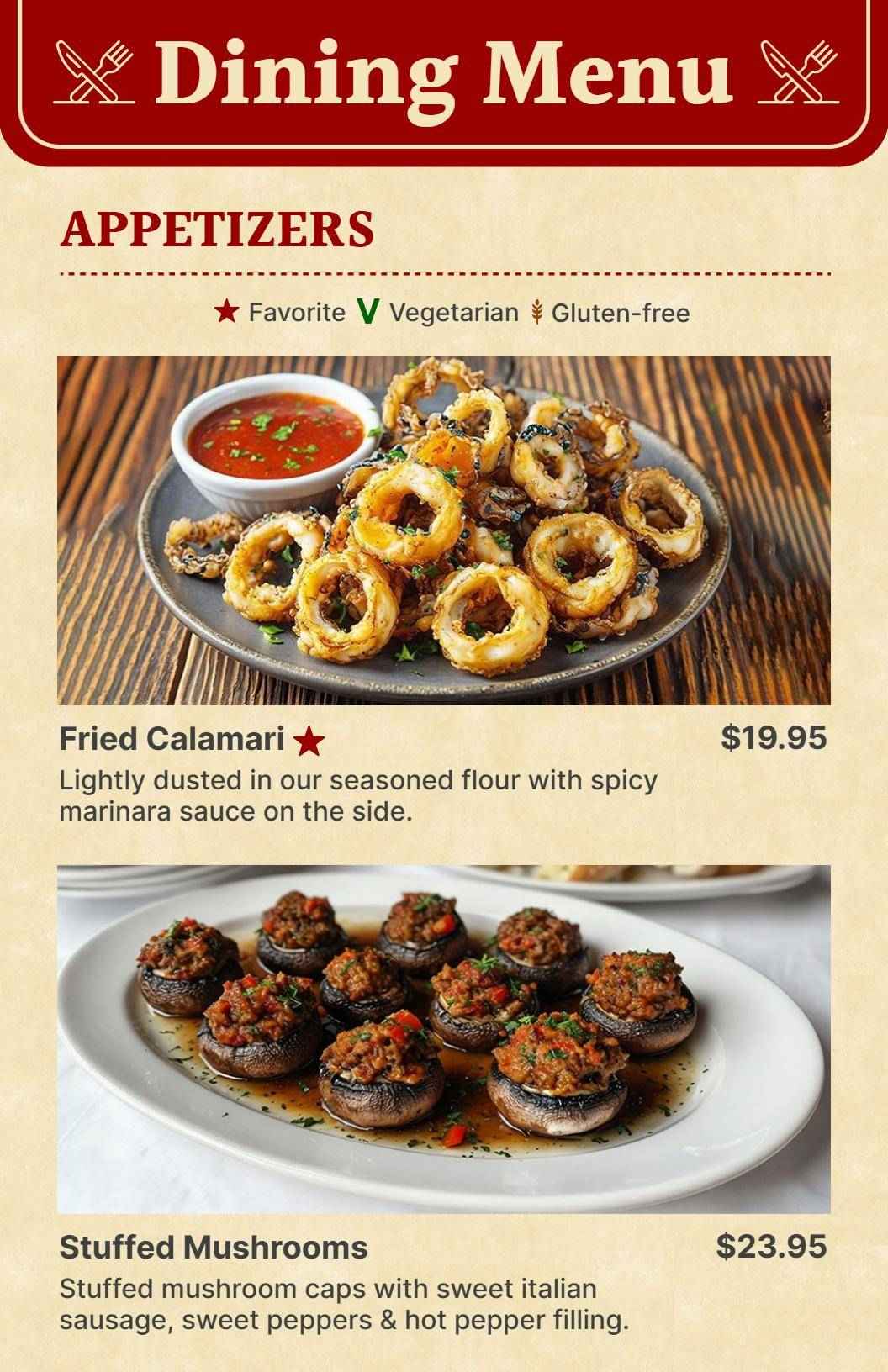 Traditional Red Themed Italian Dining Menu Template