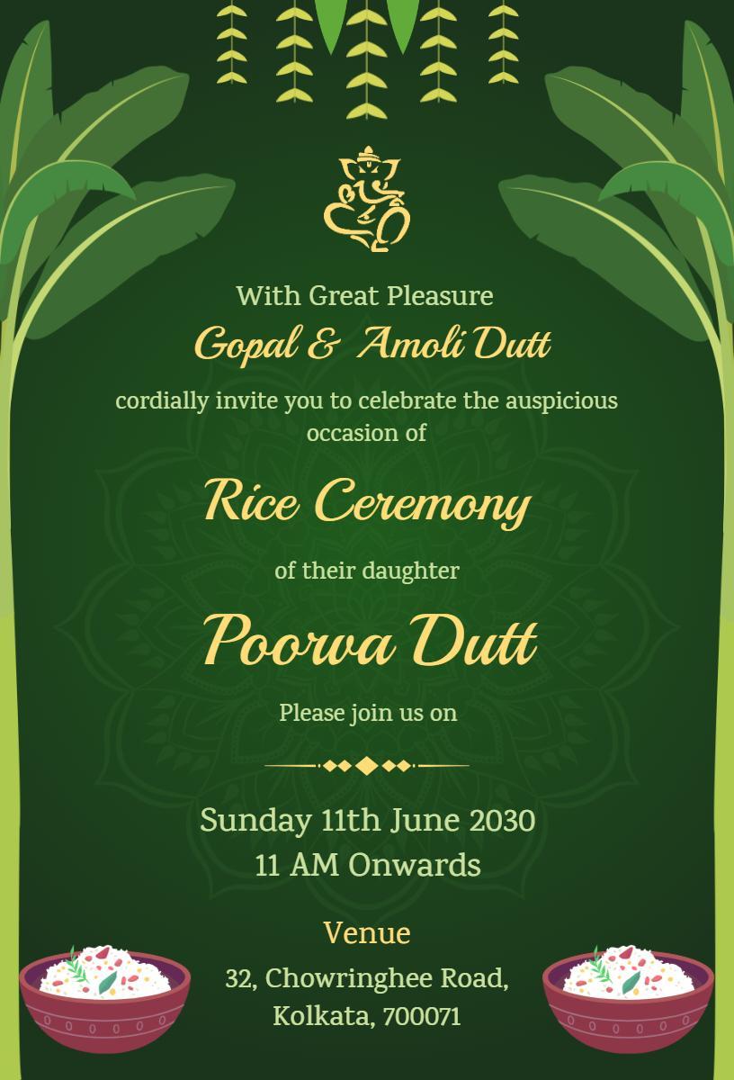 Traditional Rice Annaprashan Ceremony Invitation Template