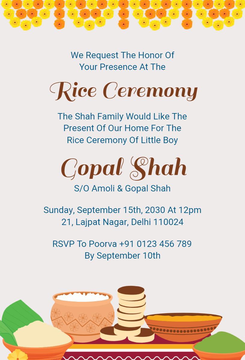 Traditional Rice Ceremony Annaprashan Celebration Invitation Template