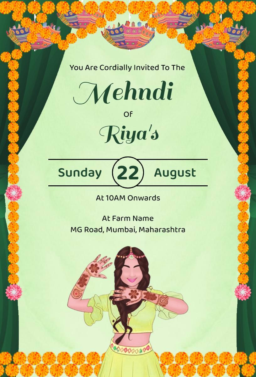 Traditional Riya's Mehndi Celebration Festivity Invitation Template