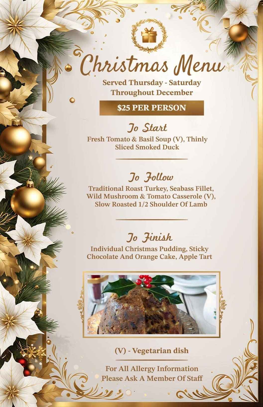 Traditional Roast Turkey and Festive Desserts Christmas Menu Template