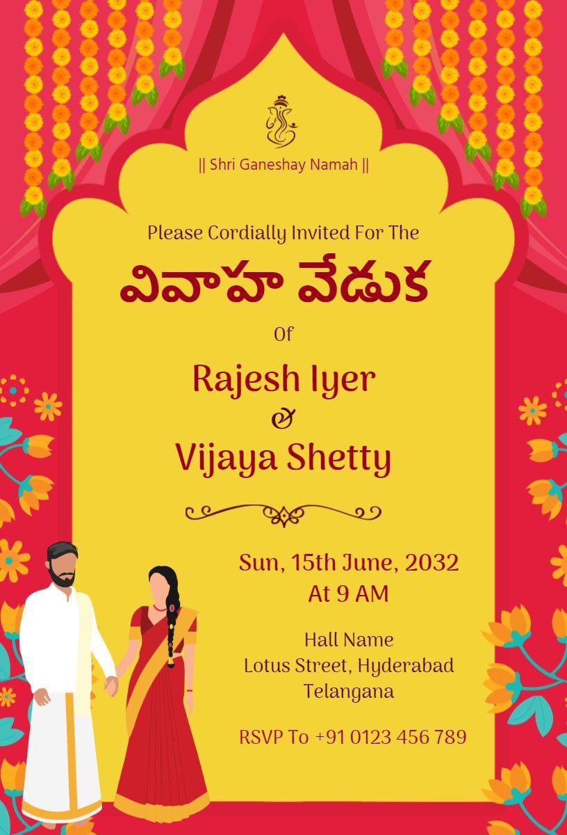 Traditional South Indian Wedding Ceremony Invitation Template