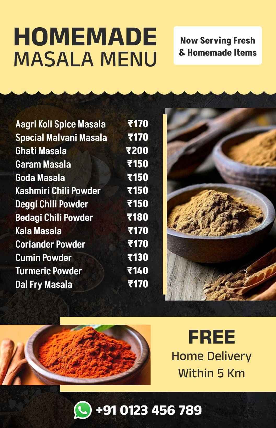 Traditional Spice Blends with Homemade Masala Menu Template