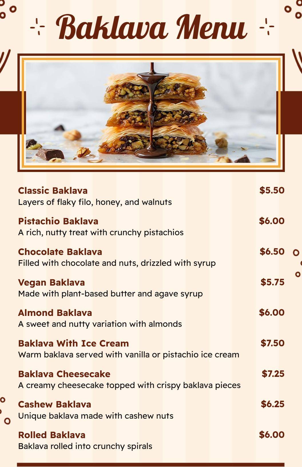 Traditional Sweet and Crunchy Baklava Menu Template