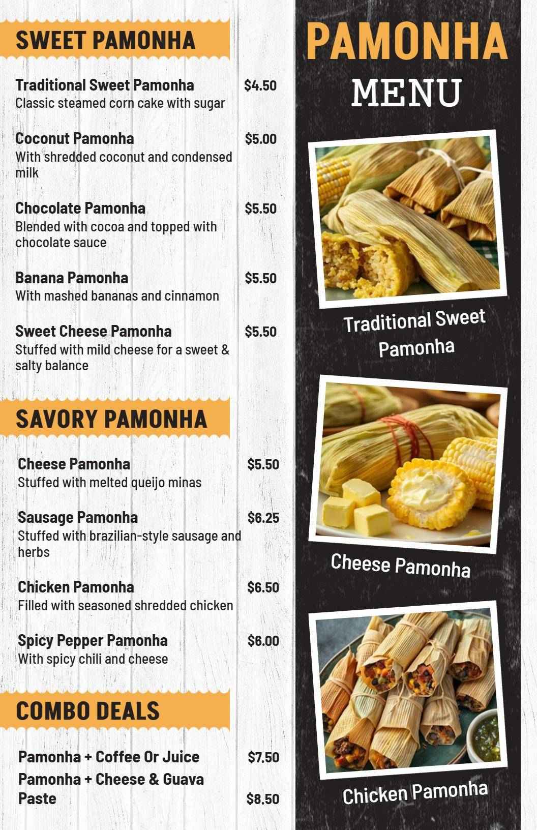 Traditional Sweet and Savory Pamonha Selections Food Menu Template