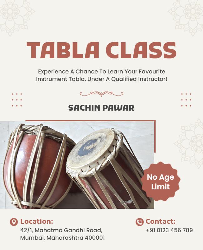Traditional Tabla Music Class Invitation Poster Template