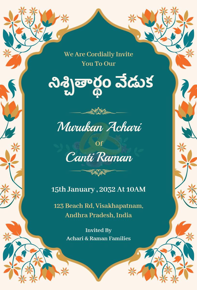 Traditional Telugu Engagement Ceremony Invitation Template