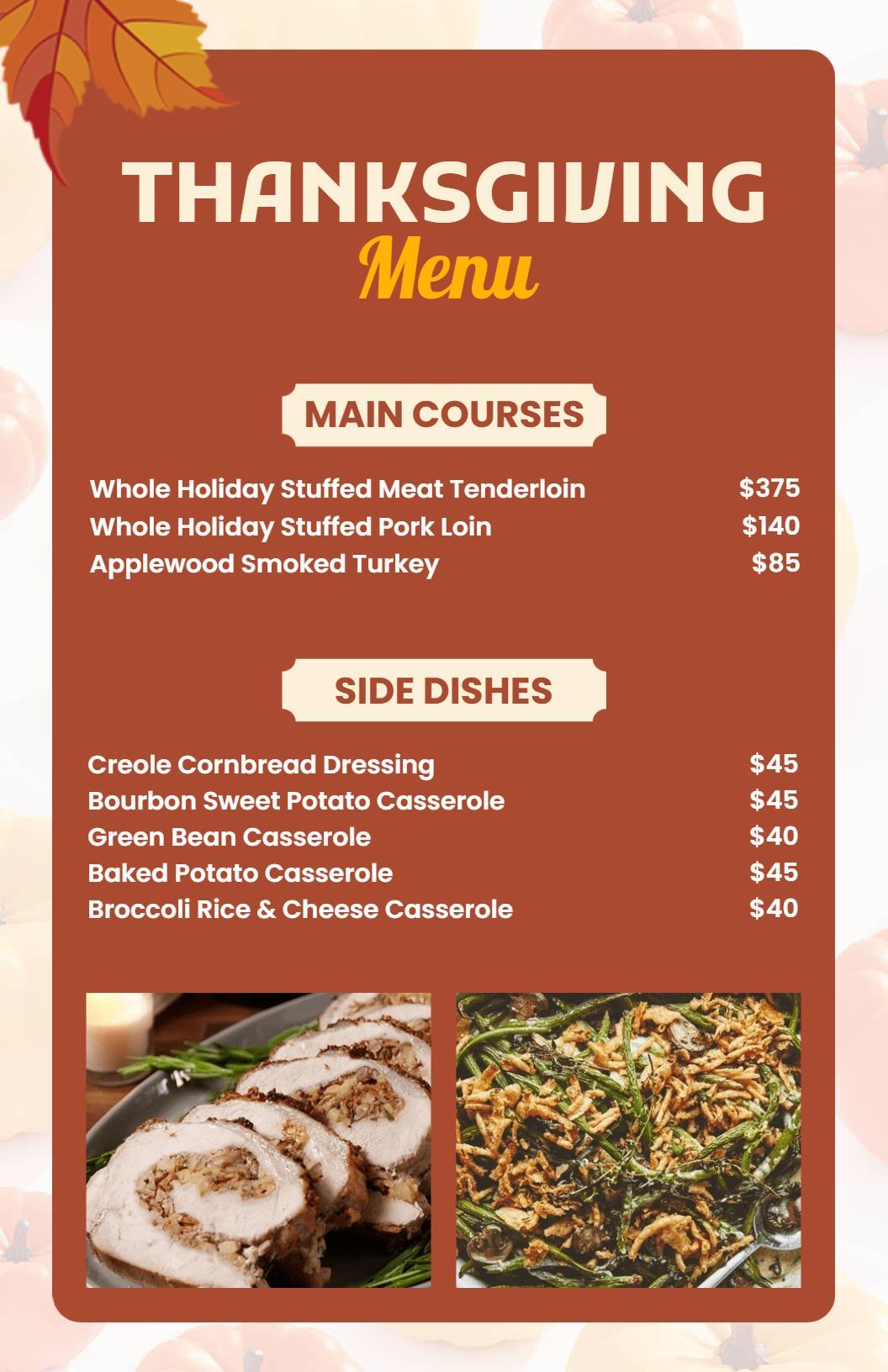 Traditional Thanksgiving Mains and Flavorful Sides Menu Template