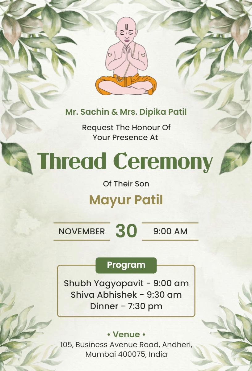 Traditional Thread Ceremony Celebration Invitation Template