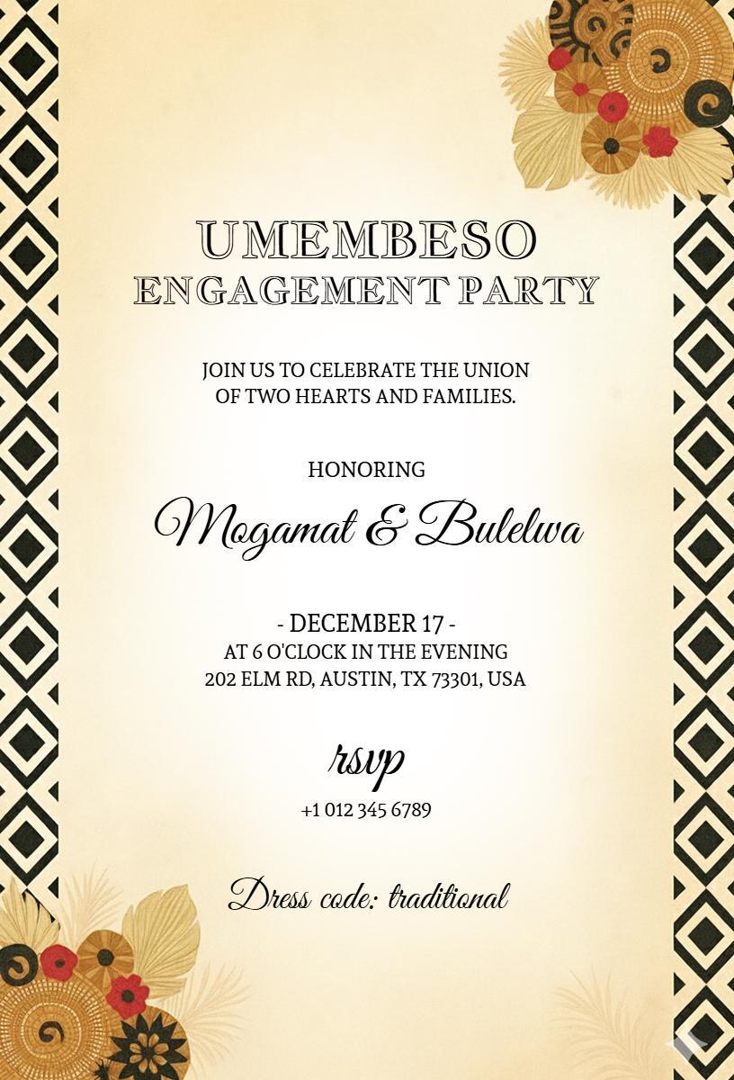 Traditional Umembeso Engagement Party Celebration Invitation Template