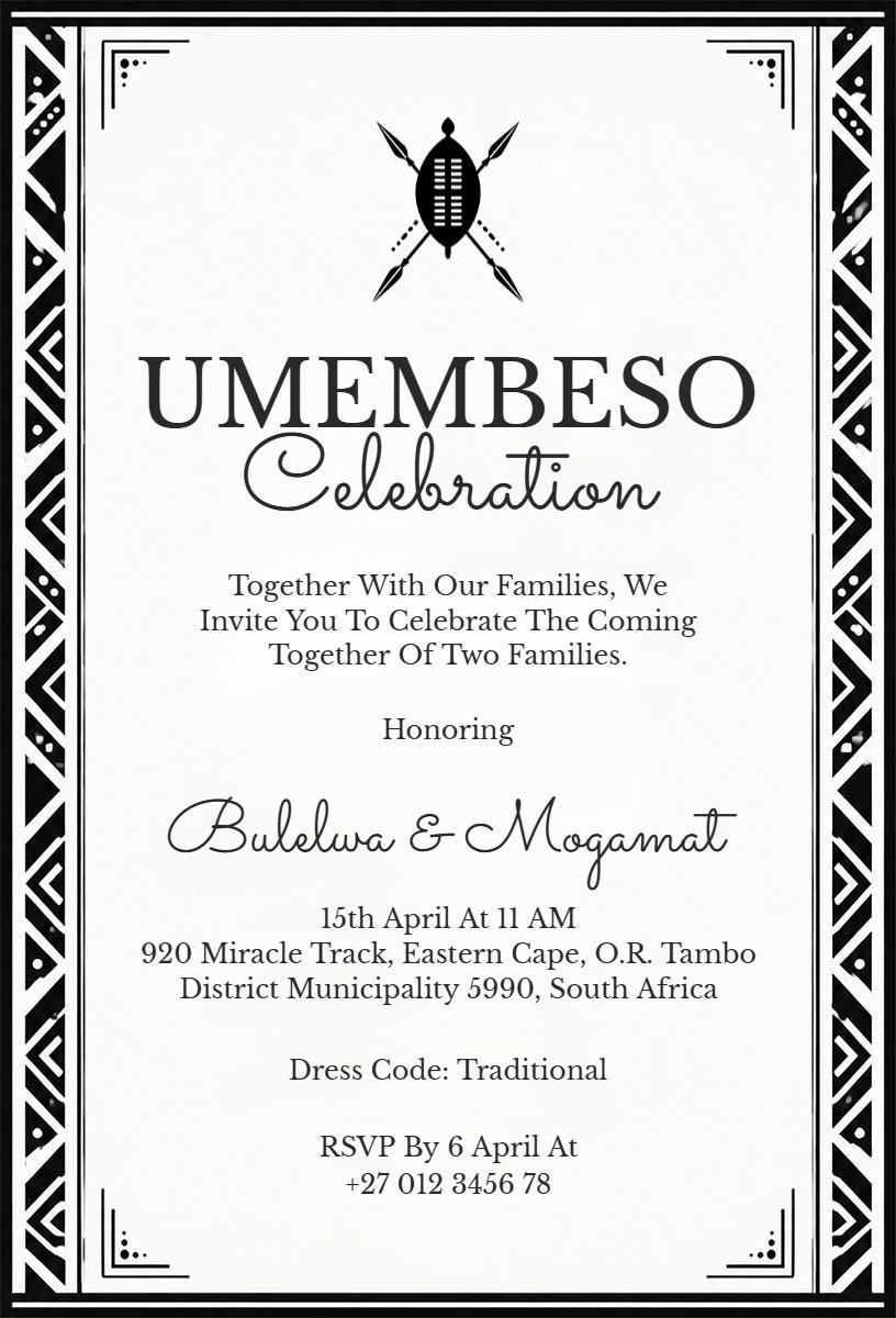 Traditional Umembeso Wedding Celebration Invitation Template